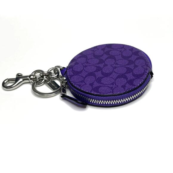 Coach Circular Coin Pouch Bag Charm In Signature Canvas New - Picture 4 of 6
